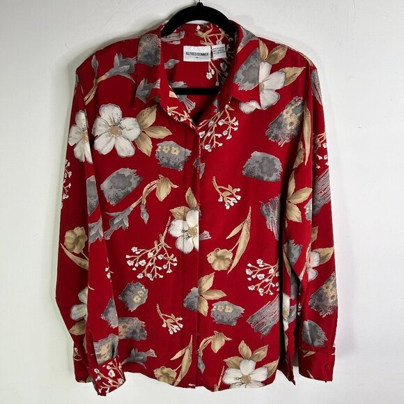 Alfred Dunner Women's Red Floral Button Down Blouse Size 16 - Picture 1 of 6